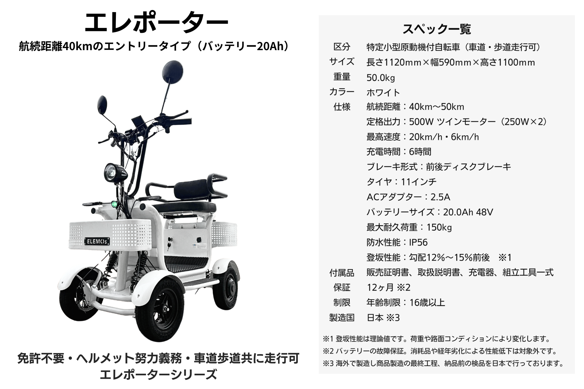 エレポータースペックス | ELEMOs